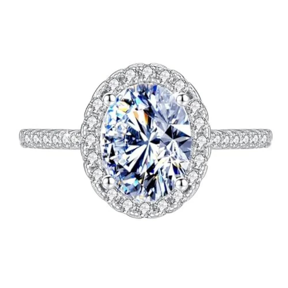 2 CT Moissanite Women's Ring S925 Sterling Silver Solitaire Diamond Pave Setting